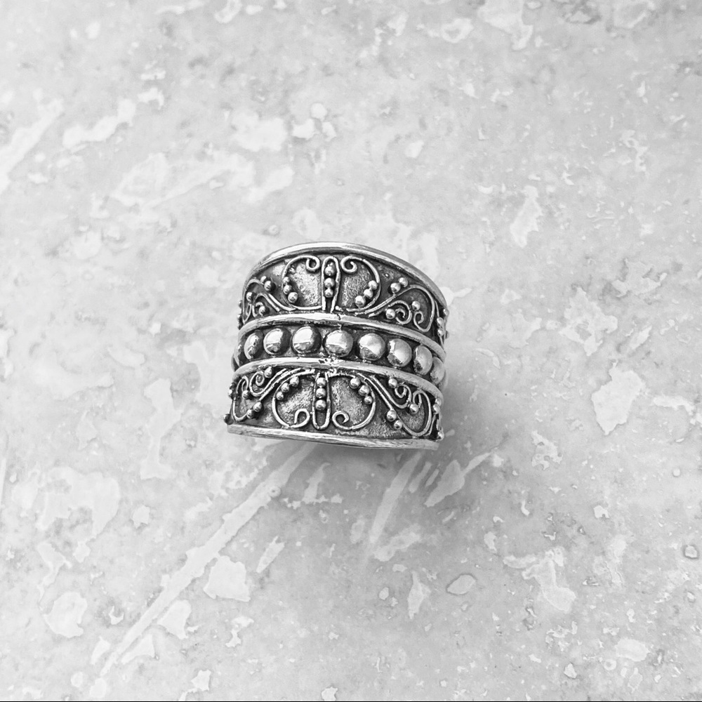 Sterling Silver Statement Bali Design Ring, Bead … - image 5